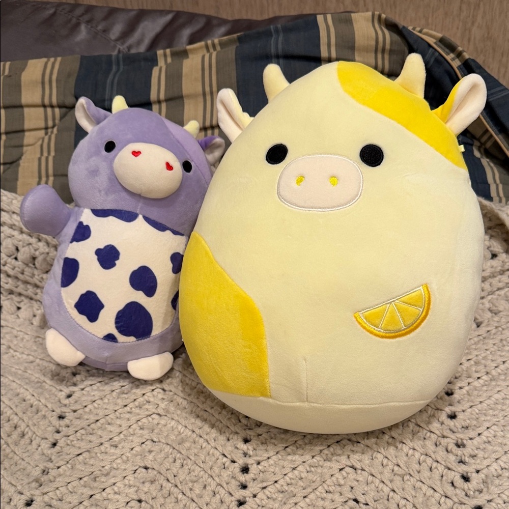 Cute Cow Plush Toy Set - Yellow and Purple